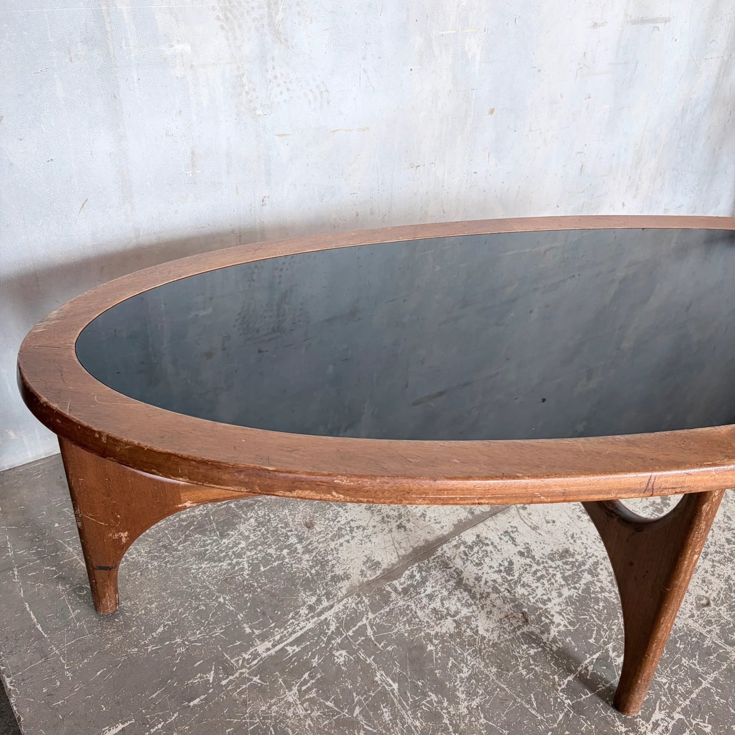 Vintage Stonehill Teak Oval Coffee Table with Smoked Black Perspex Top Mid Century