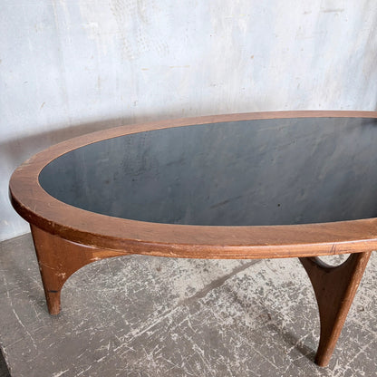 Vintage Stonehill Teak Oval Coffee Table with Smoked Black Perspex Top Mid Century
