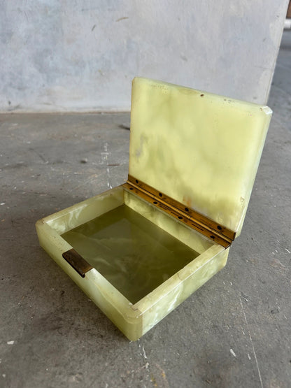 Mid Century Modern Green Onyx Marble and Brass Jewellery Box