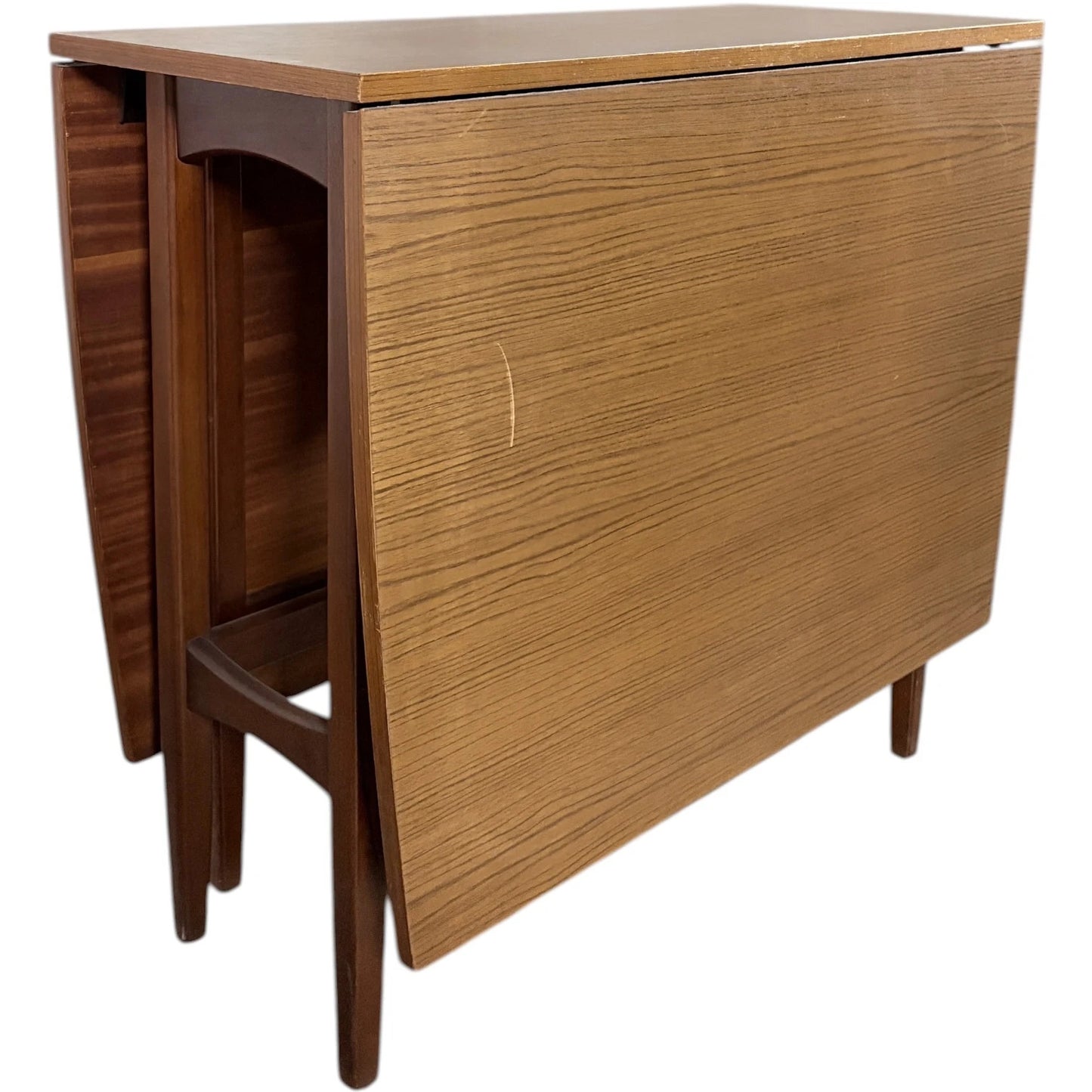 Drop Leaf Dining Table | Mid Century Compact Teak Furniture Piece with Formica Top