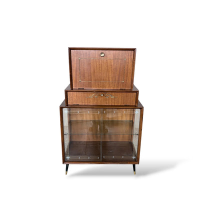Turnidge Mid-Century Cocktail Cabinet – 1950s Drinks Bar with Etched Glass Display