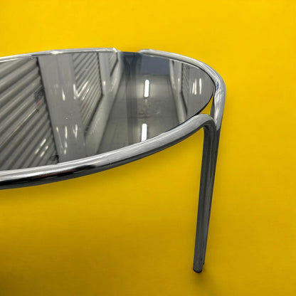Mid Century Smoked Glass and Chrome Round Coffee Table