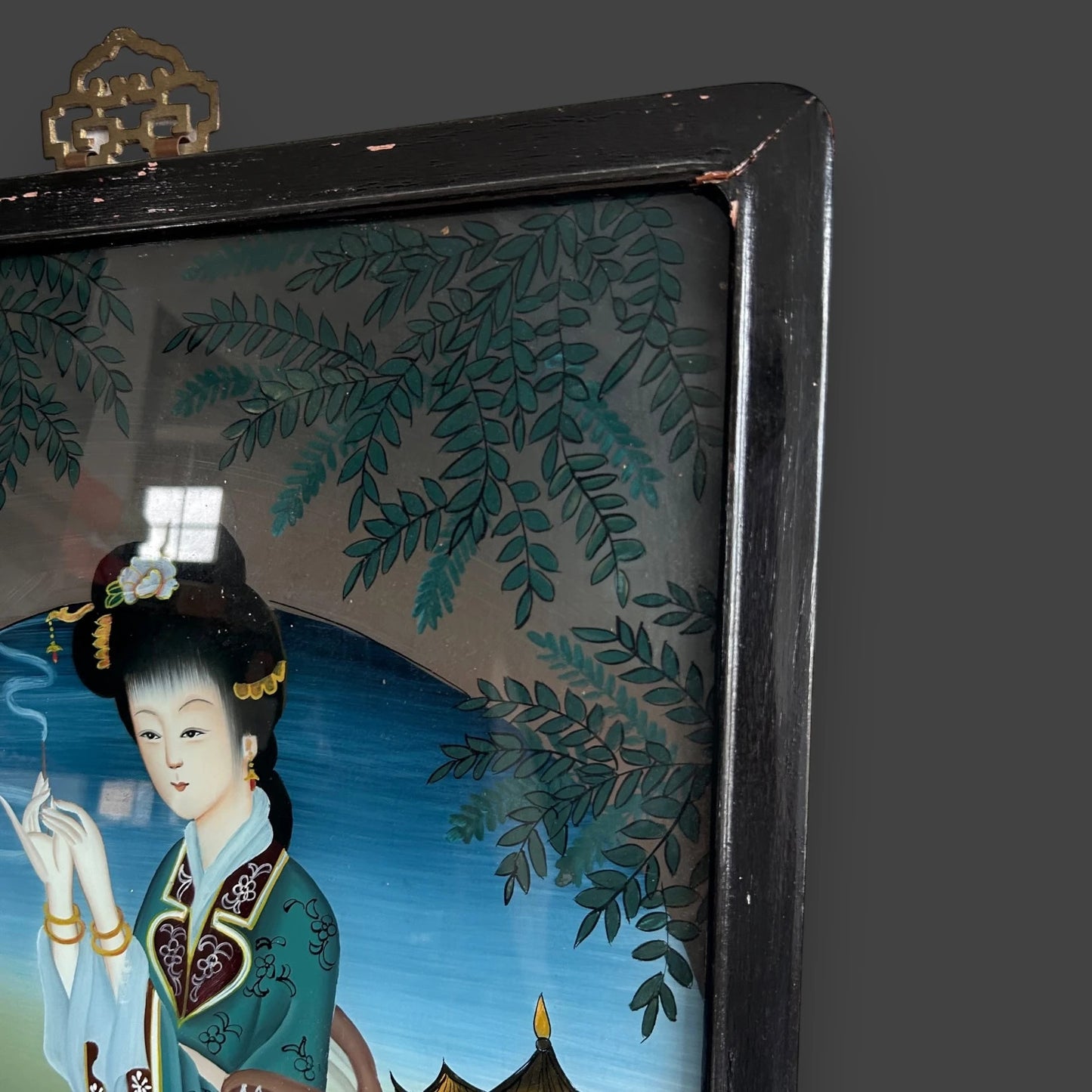 Vintage Chinese reverse glass painting picture frame