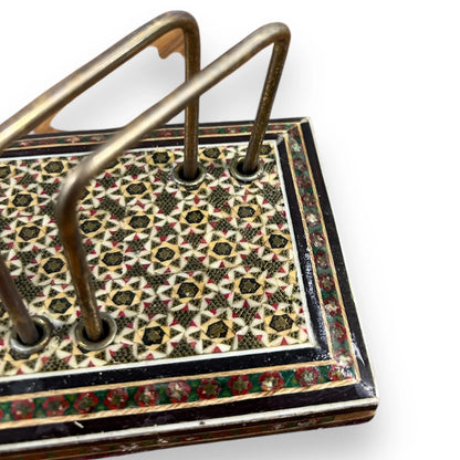 Vintage 1960s Persian Khatam Mosaic Wood Letter Rack