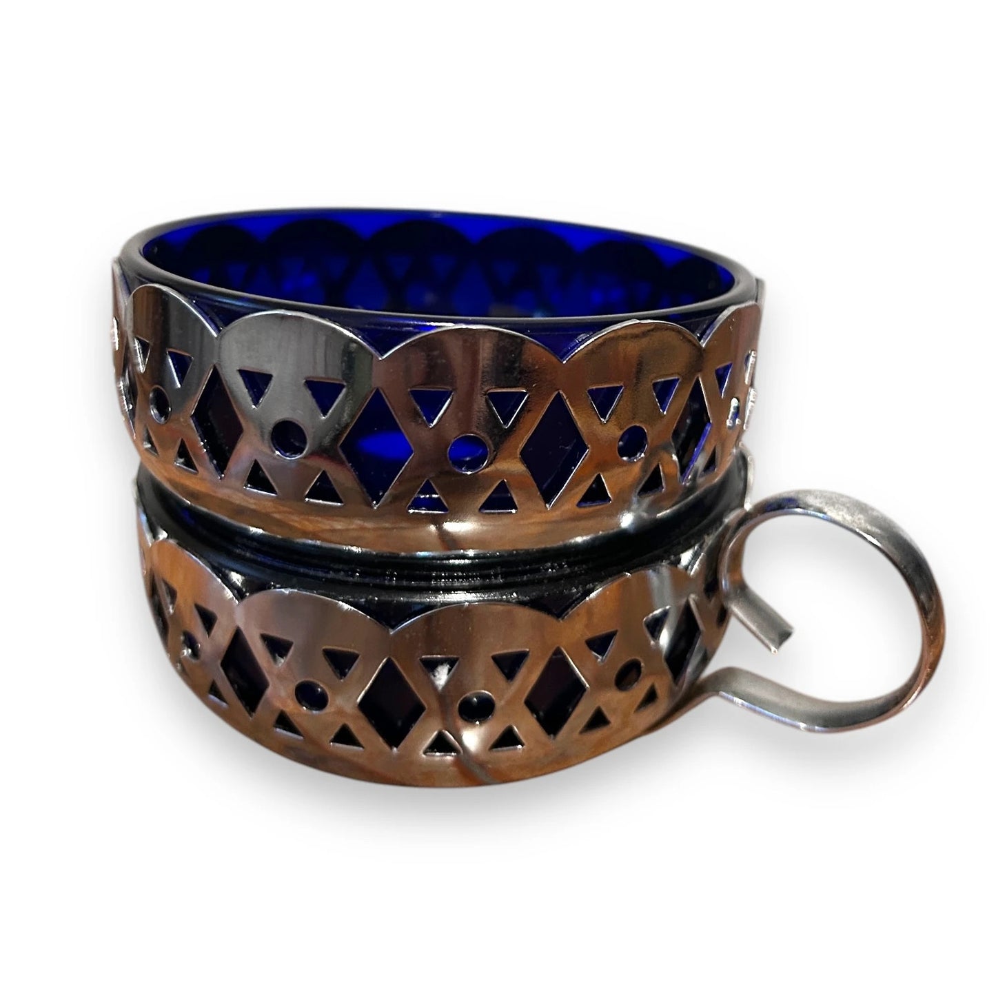 Vintage 1950s Chrome and Blue Glass Bowls