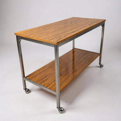 Mid Century Modern Walnut and Chrome Bar Drinks Trolley