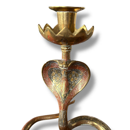 Mid Century Persian Brass Conra Snake Candlestick Holder