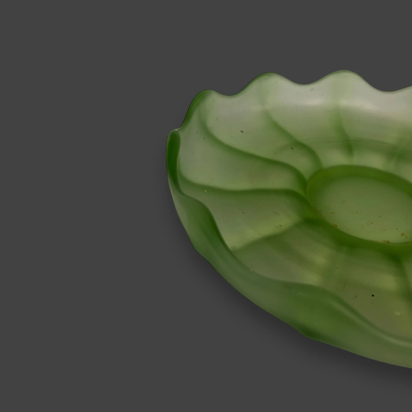 Vintage 1930s Frosted Glass Green Bowl