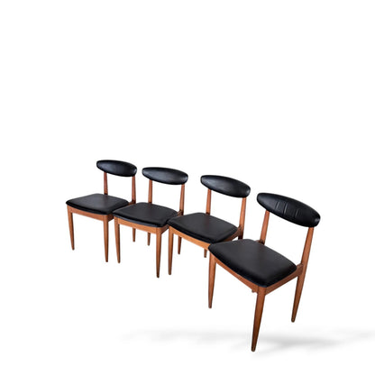 Set of 4 Schreiber Mid-Century Modern Dining Chairs – Teak & Black Vinyl