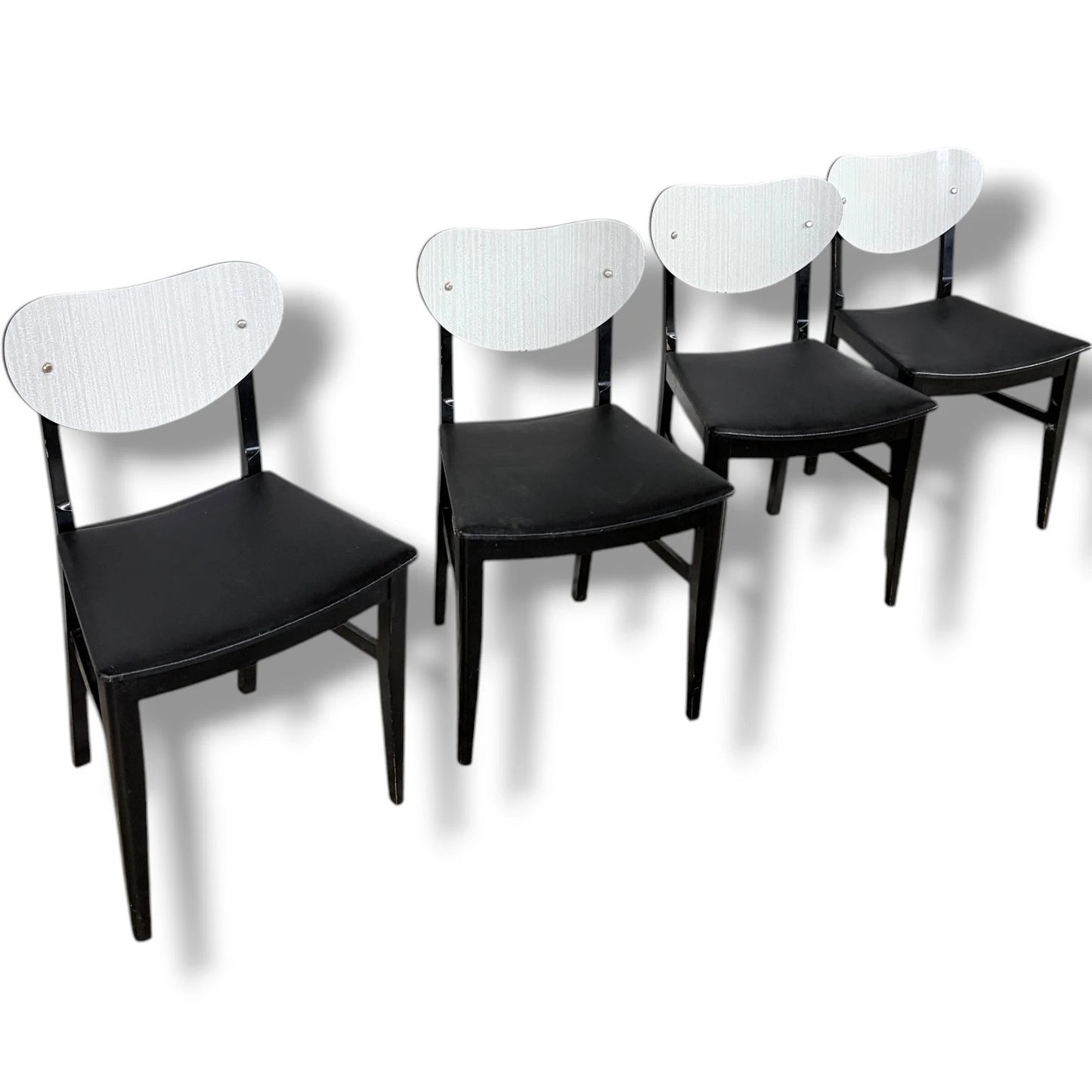 Mid-Century Dining Chairs | Set of Four Vintage White Formica & Black Vinyl Seats