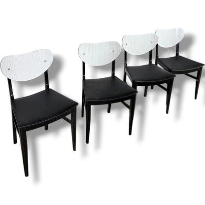 Mid-Century Dining Chairs | Set of Four Vintage White Formica & Black Vinyl Seats