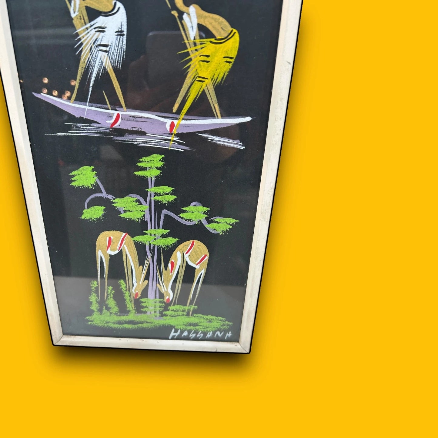 Mid Century Folk Art Gouache Painting