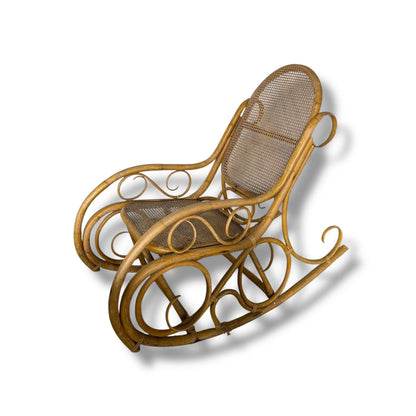 Mid Century Bamboo & Rattan Rocking Chair | Vintage Boho Wicker Rocker