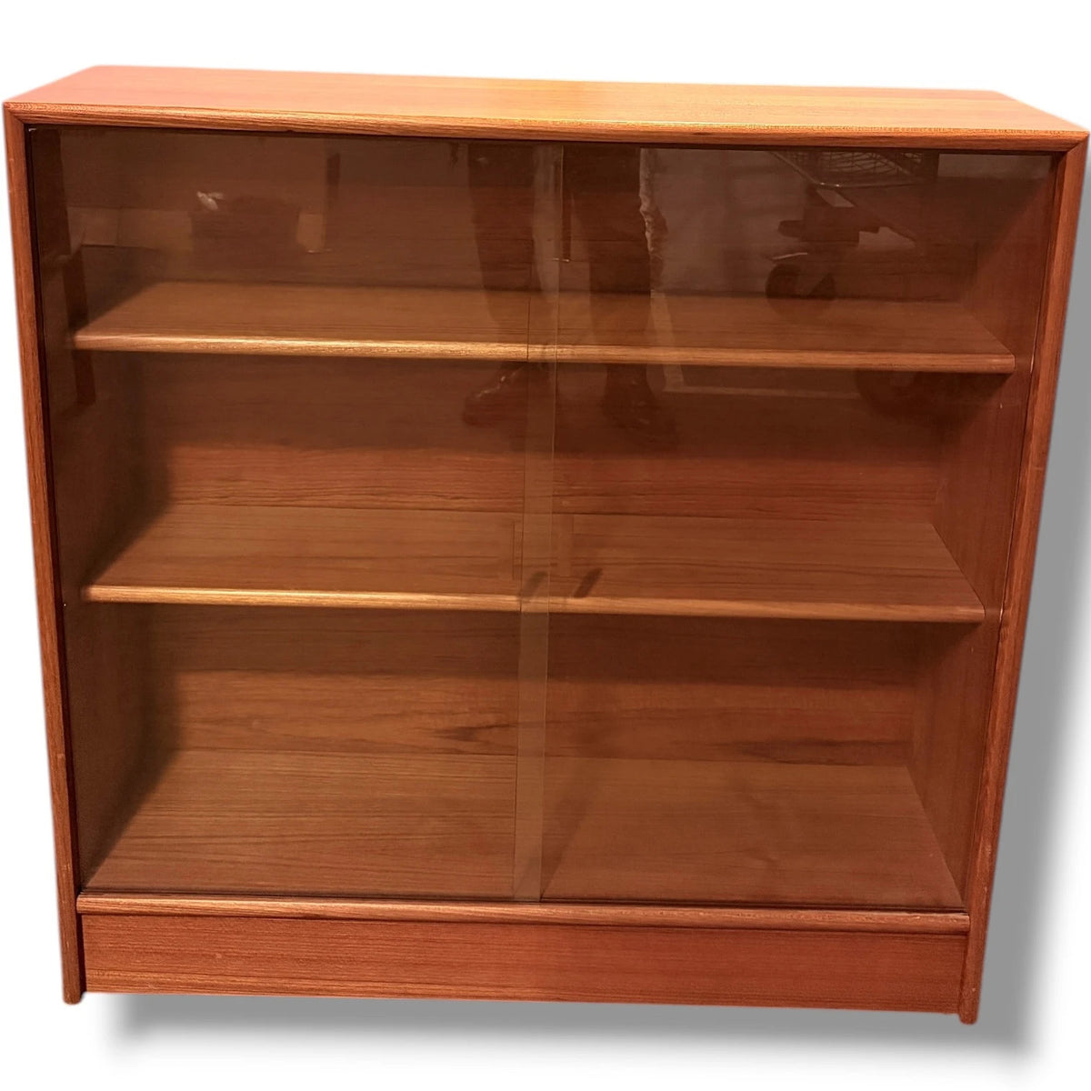 Mid Century Bookcase - Teak Sliding Glass Doors | Vintage Display Cabinet