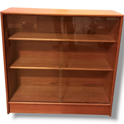 Mid Century Bookcase - Teak Sliding Glass Doors | Vintage Display Cabinet