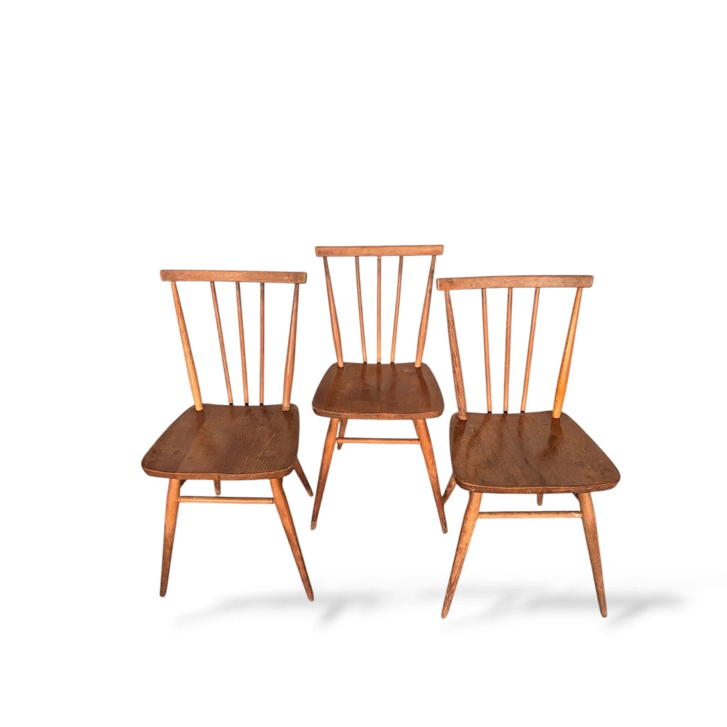 Set of 3 Vintage Ercol Stickback Chairs – Mid-Century Modern Elm & Beech