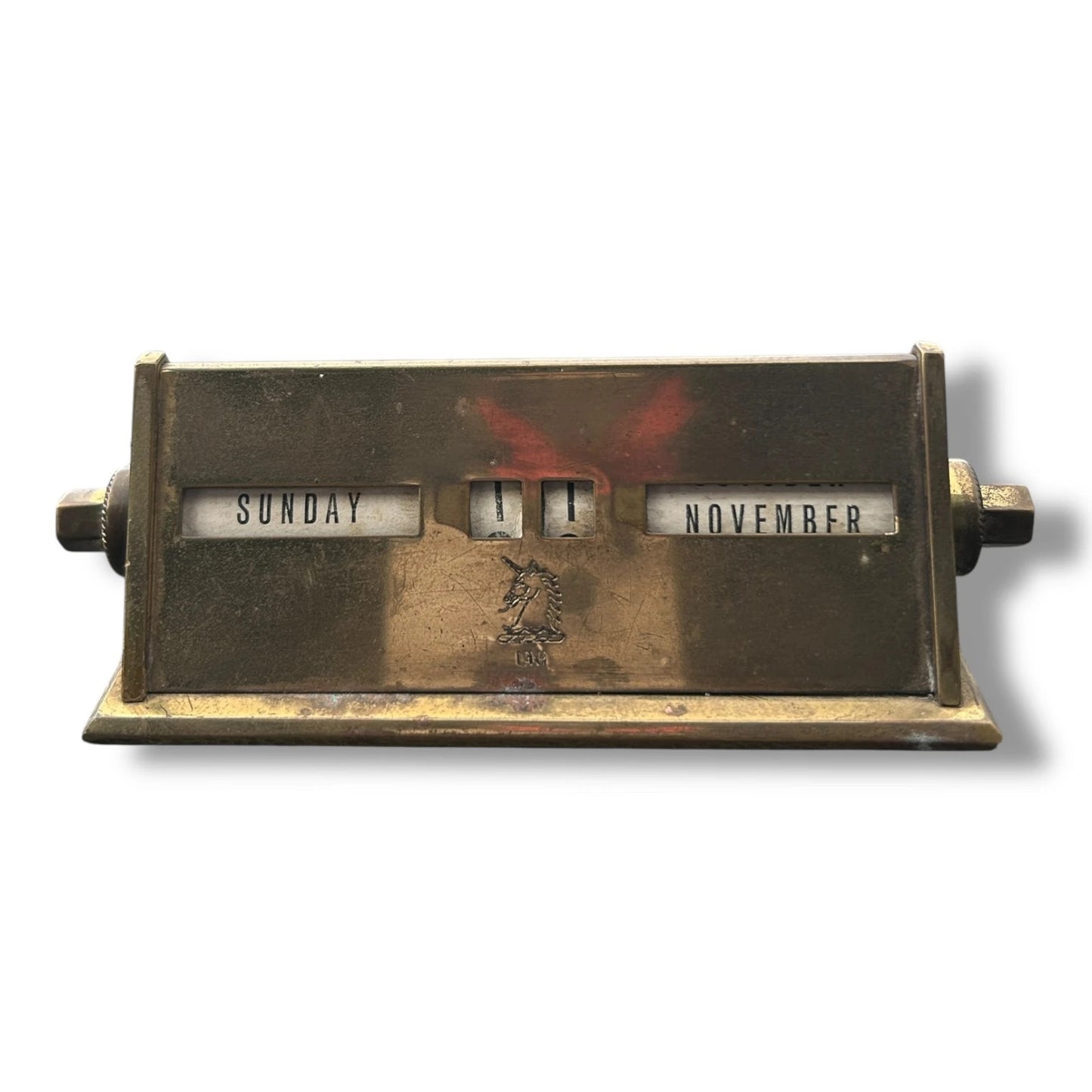 Vintage Brass Perpetual Desk Calendar – Mid-Century Industrial Office Accessory