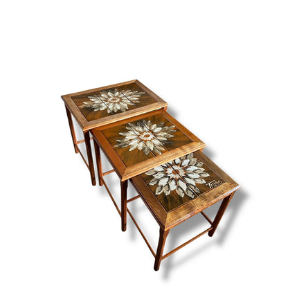 Mid Century Modern Danish Teak and Tile Nest of Tables