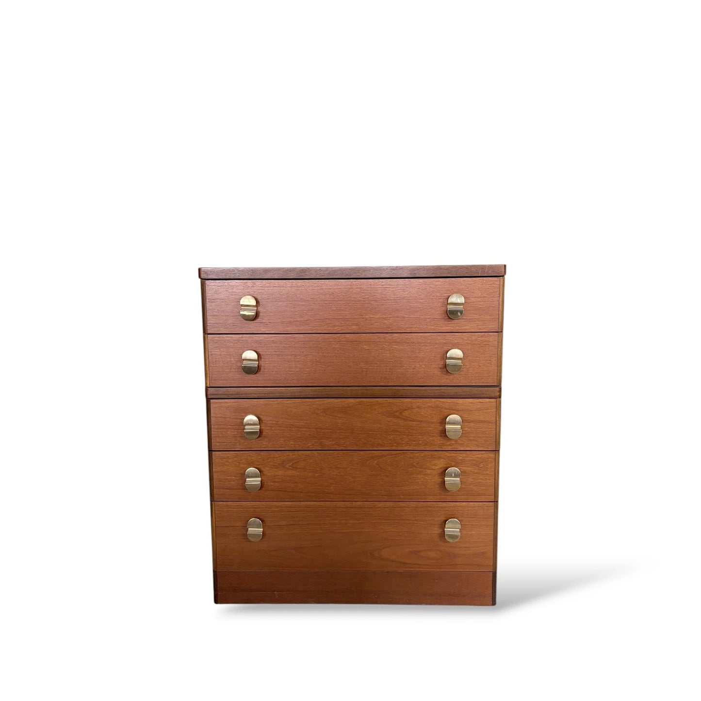Mid Century Vintage Stag Teak Chest of Drawers with Brass Handles