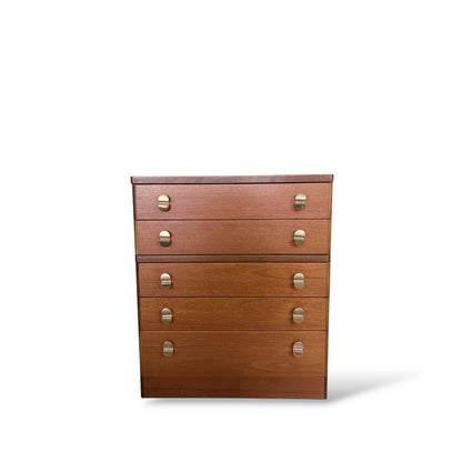 Mid Century Vintage Stag Teak Chest of Drawers with Brass Handles