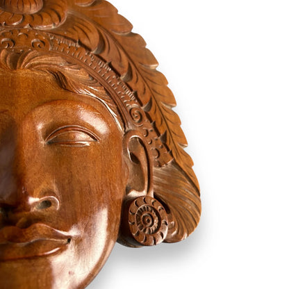 Mid Century Bali Teak Wood Woman Face Sculpture