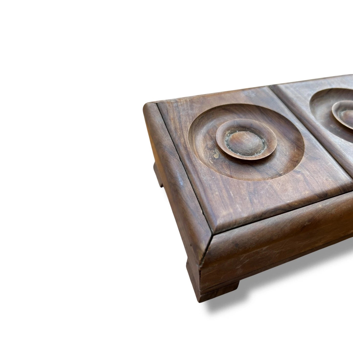 Vintage Hand Carved Wooden Double Lidded Box – Rustic Folk Art Trinket Storage