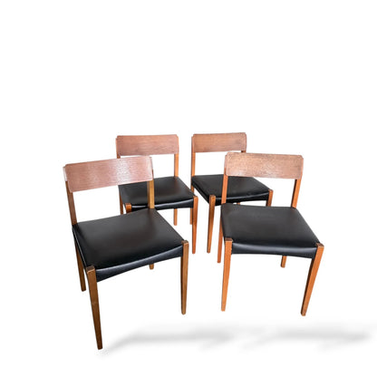 Set of Four Teak Dining Chairs | Mid-Century Modern | Black Vinyl Seats