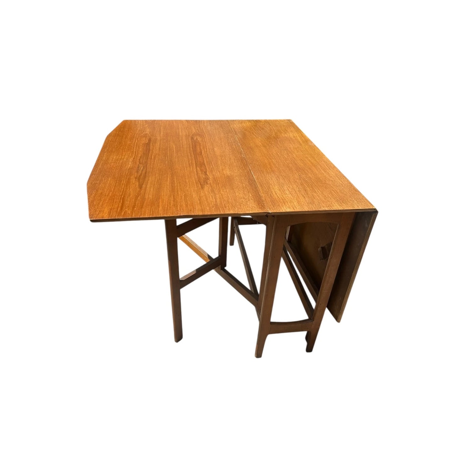 Mid Century Modern Teak Wood Lacquered Drop Leaf Extending Dining Table