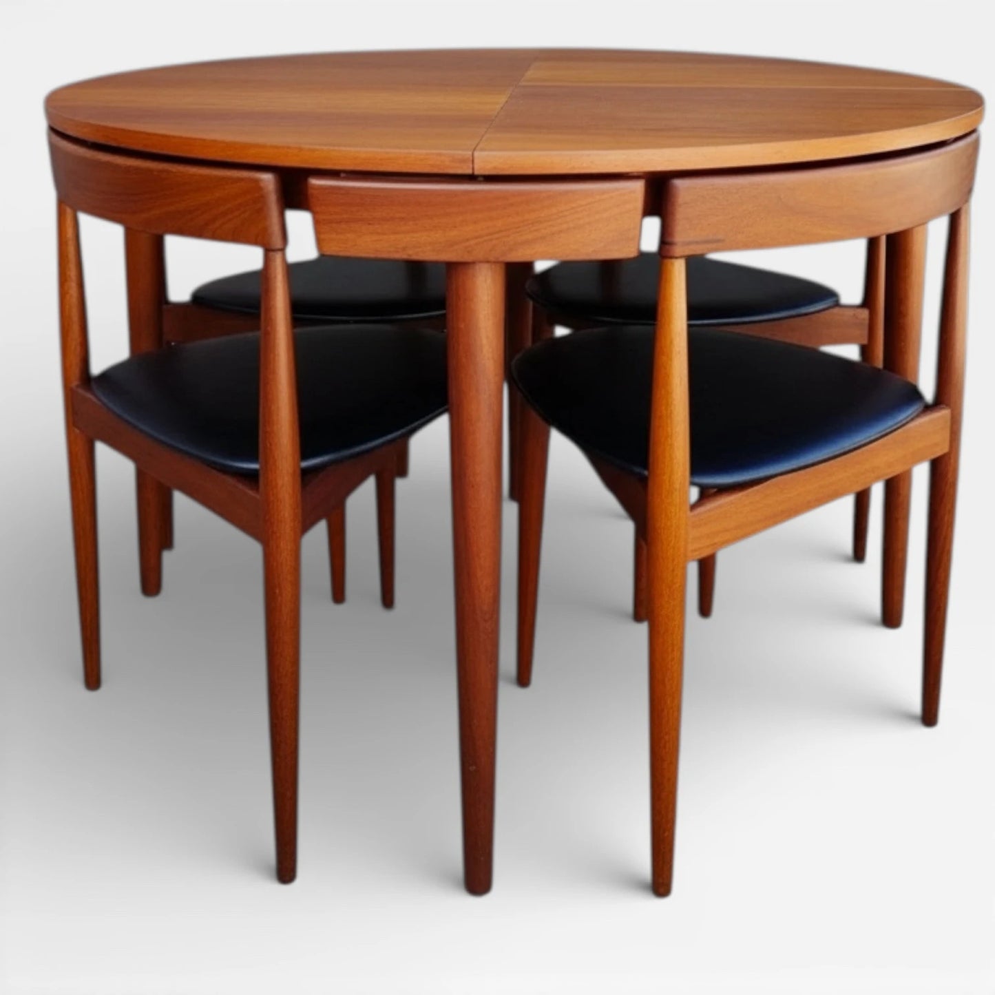 Danish Teak Dining Set | Hans Olsen Roundette Teak Round Table with Nesting Chairs