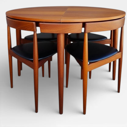 Danish Teak Dining Set | Hans Olsen Roundette Teak Round Table with Nesting Chairs