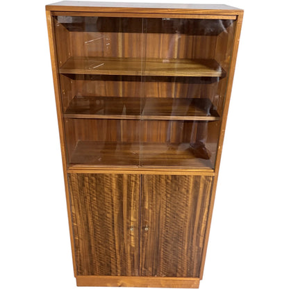 Mid-Century Bookcase | Teak And Walnut Cabinet With Sliding Glass Doors
