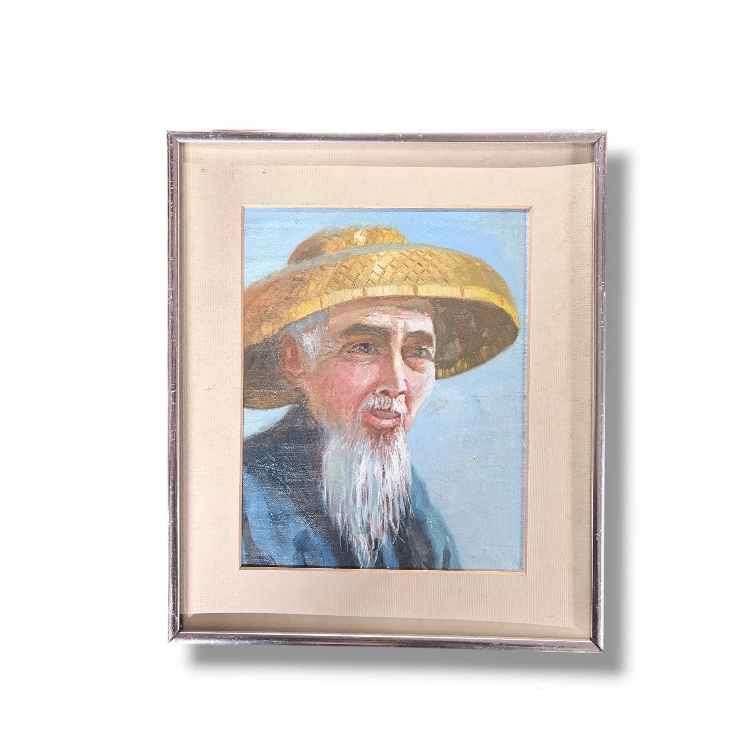 Vintage Chinese Oil Painting – Framed Elderly Man Portrait With Traditional Brushwork — view 3