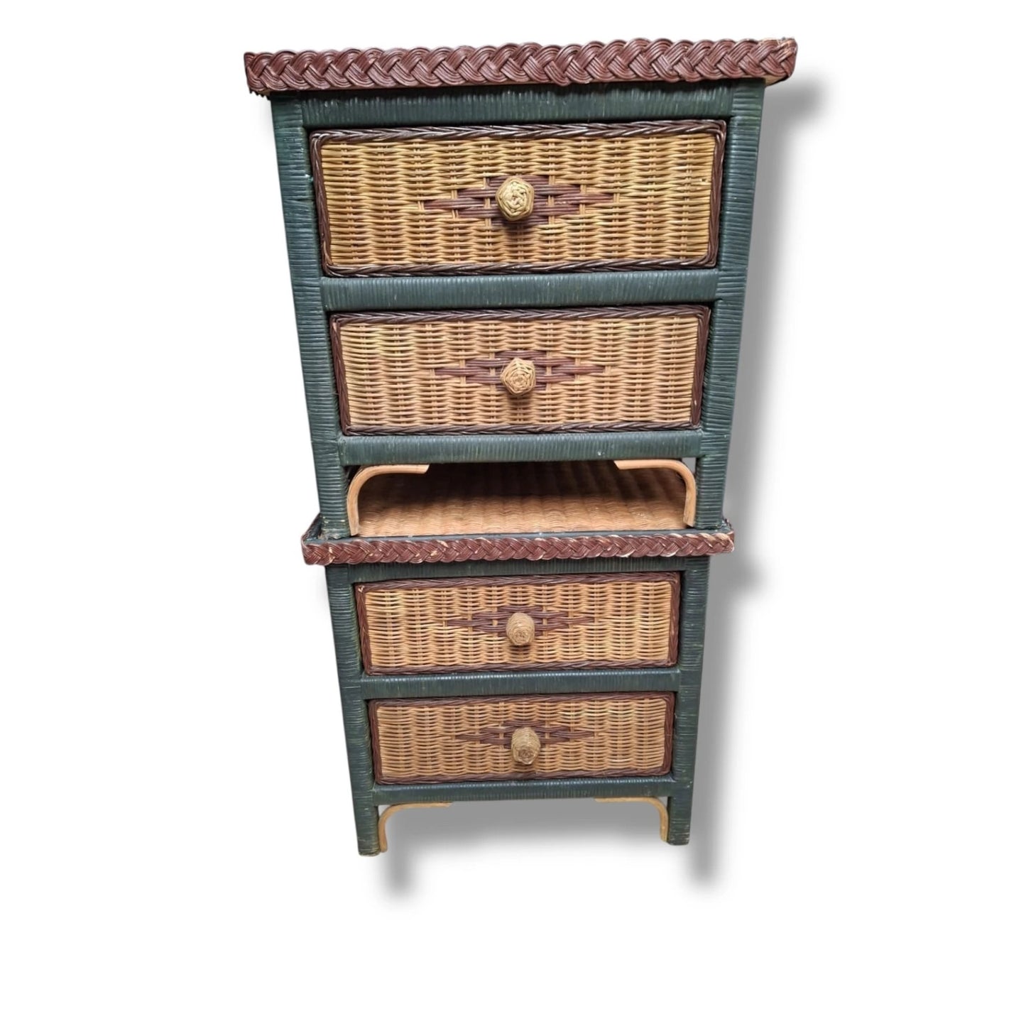 Pair of Vintage Wicker & Rattan Bedside Tables – Boho Nightstands