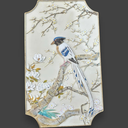 Vintage 1980s Floral Birds Wall Plaques