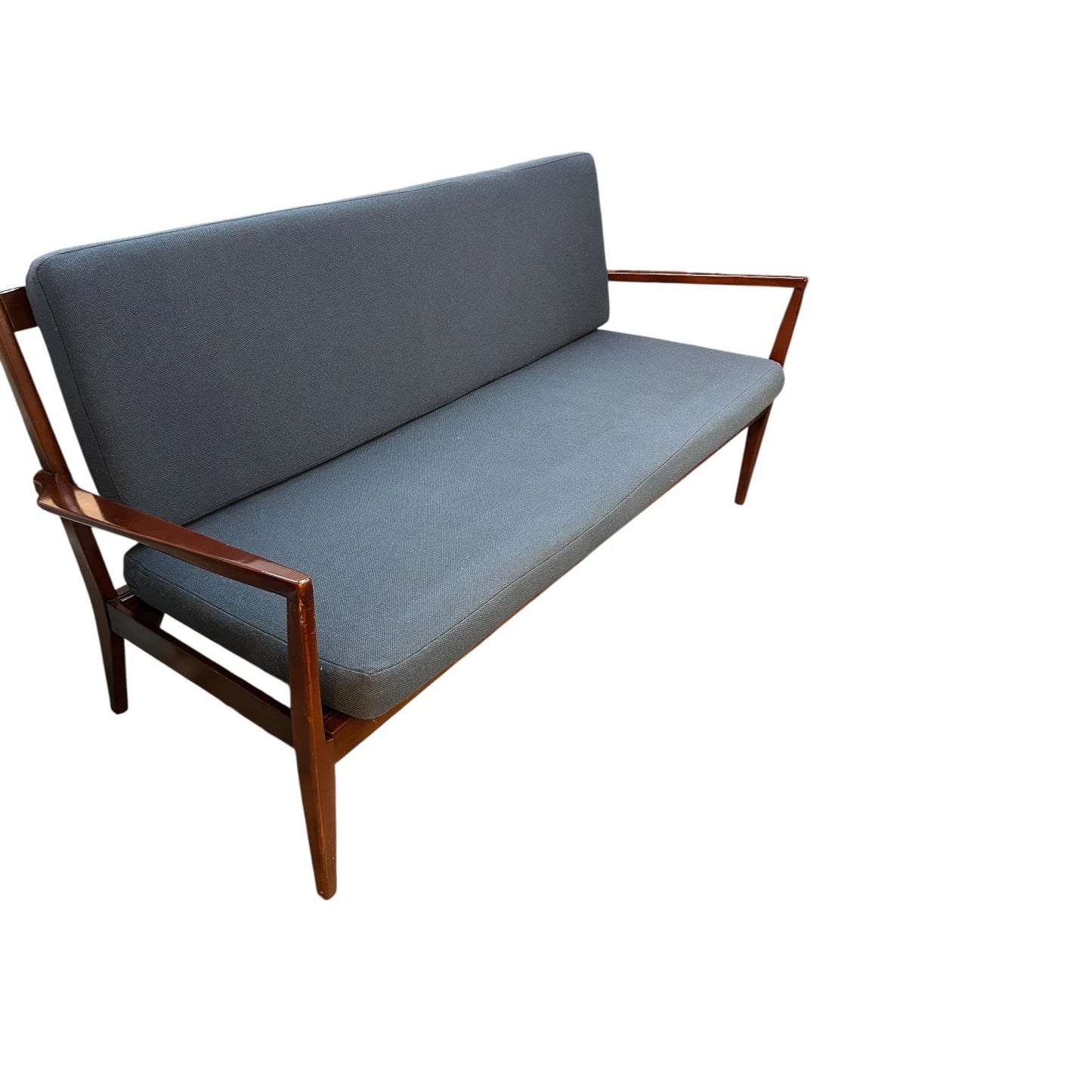 Ole Wanscher Three-Seat Sofa – Mid-Century Danish Modern Teak Frame & Blue Upholstery