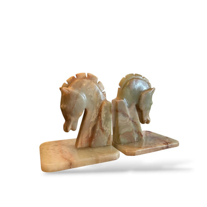Onyx Horse Bookends – Vintage Marble Stone Sculptures, 1970s