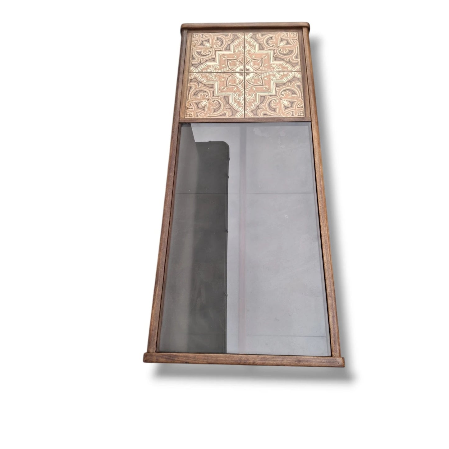 G Plan Coffee Table – Mid Century Teak Table with Smoked Glass Top & Patterned Tiles