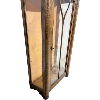 Art Deco Display Cabinet – Vintage Oak Glass Cabinet With Geometric Motif
