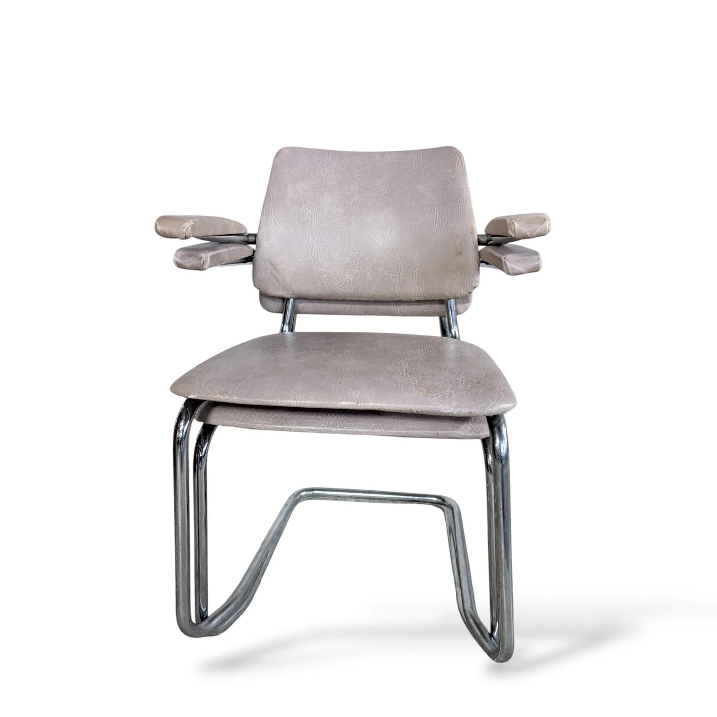 Pair of 1970s Stamped Chrome Cantilever Chairs – Stacking Armchairs