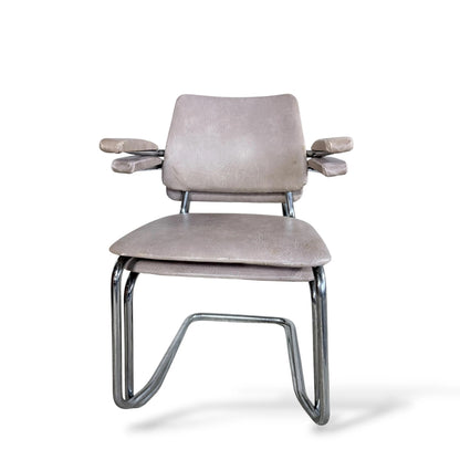 Pair of 1970s Stamped Chrome Cantilever Chairs – Stacking Armchairs