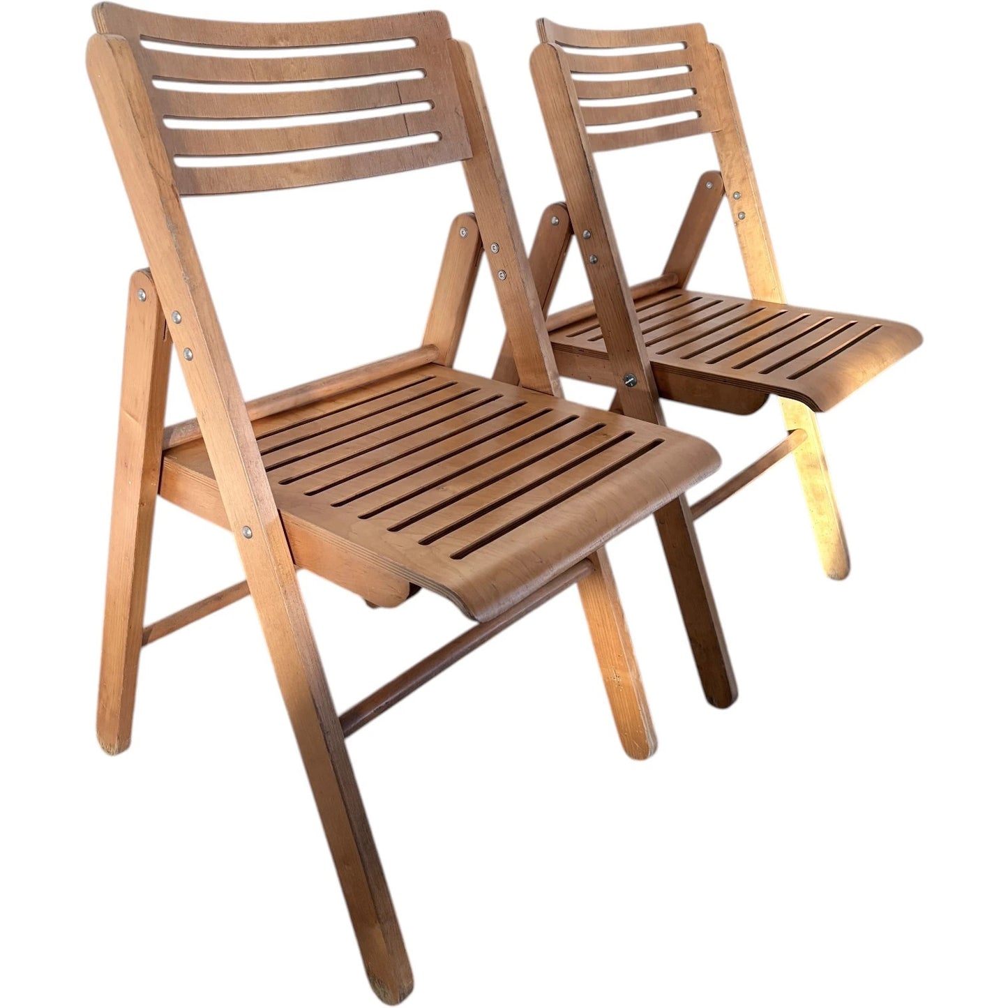 Blonde Beech Folding Chairs – Vintage Scandinavian Modern Slatted Seat Design