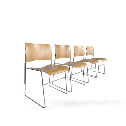 Set of Four Howe Stamped David Rowland 40/4 Chairs – Plywood & Chrome