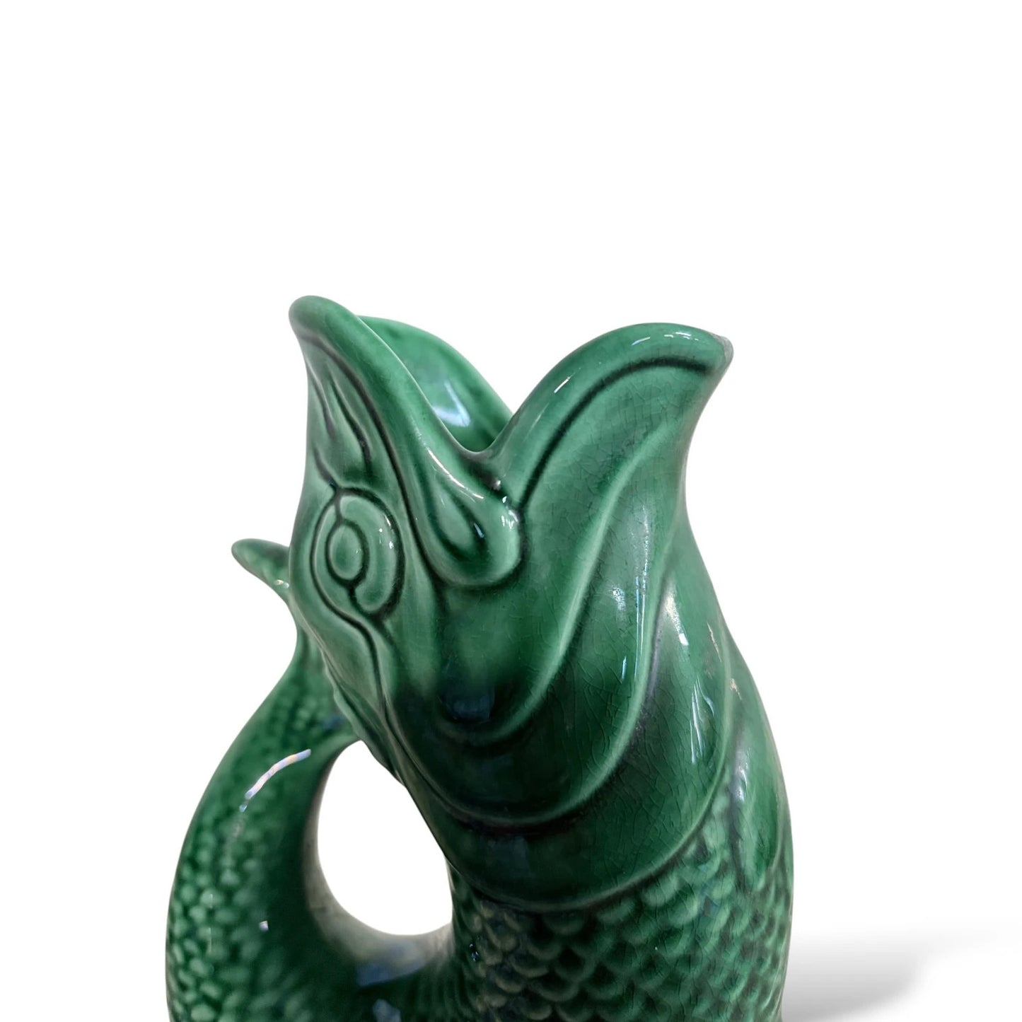 Vintage Green Glug Jug – Fish Shaped Ceramic Gurgle Jug