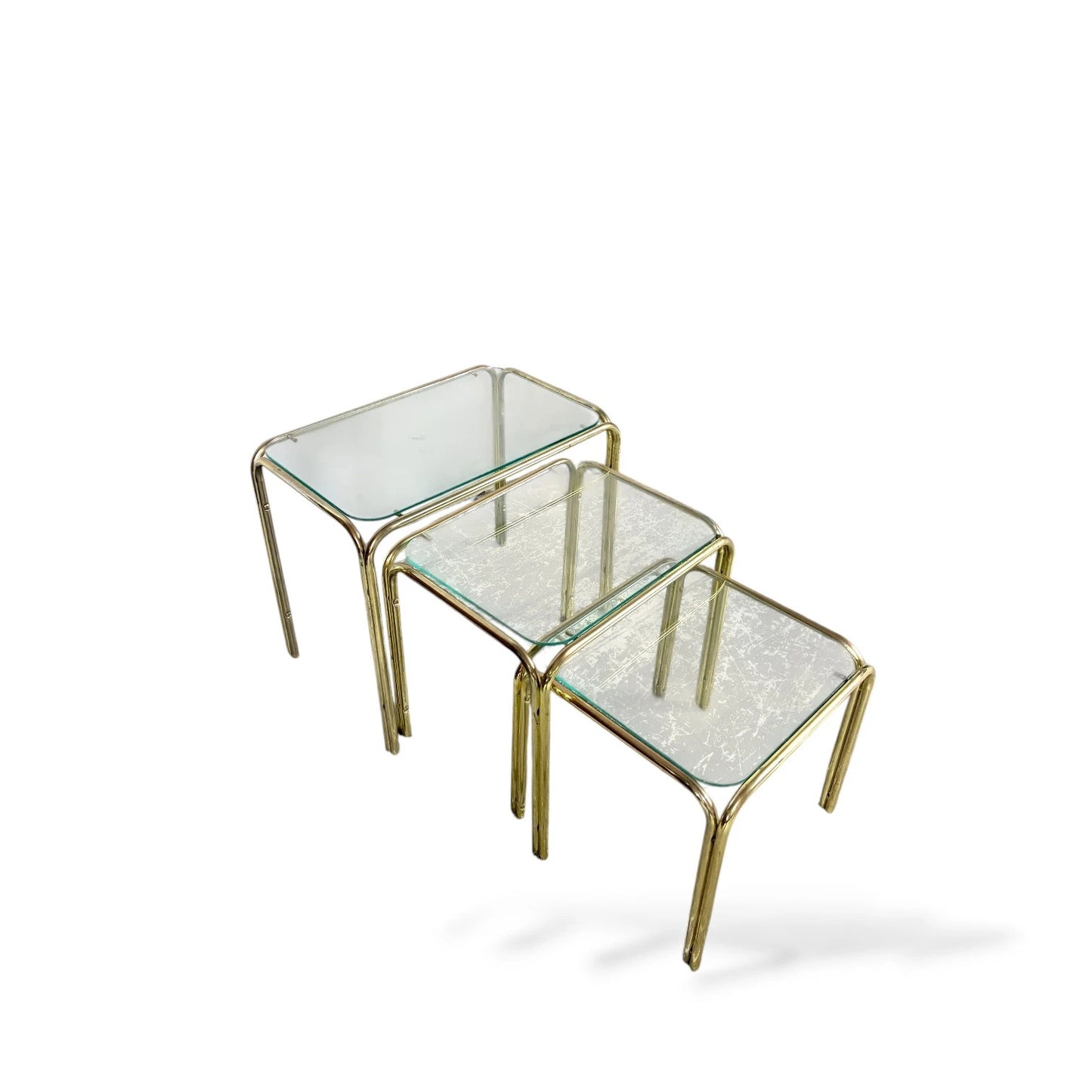 Vintage Brass and Glass Nest of Tables – 1970s Hollywood Regency Style