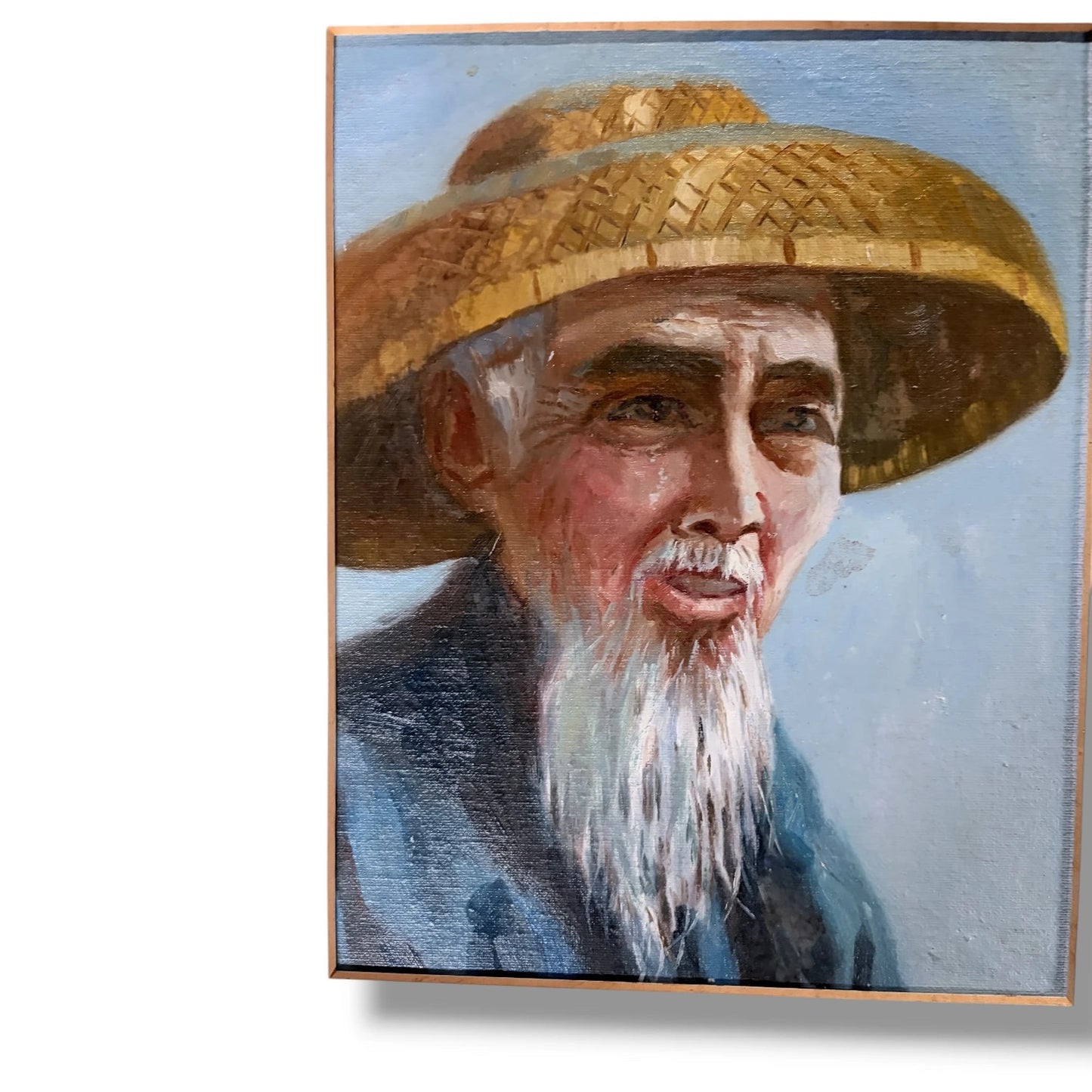 Vintage Chinese Oil Painting – Framed Elderly Man Portrait With Traditional Brushwork — view 4