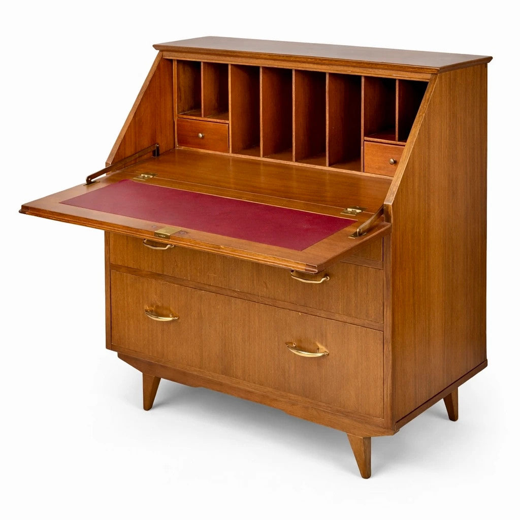 Mid Century Sutcliffe of Todmorden Walnut Bureau Writing Desk