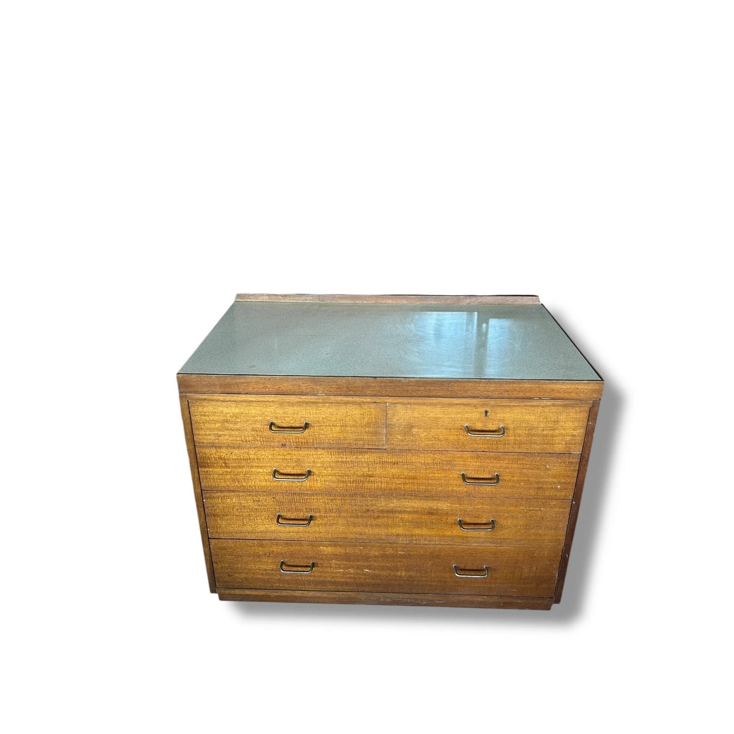 Mid Century Industrial Teak Chest of Drawers | MoD Military Cabinet with White Formica Top