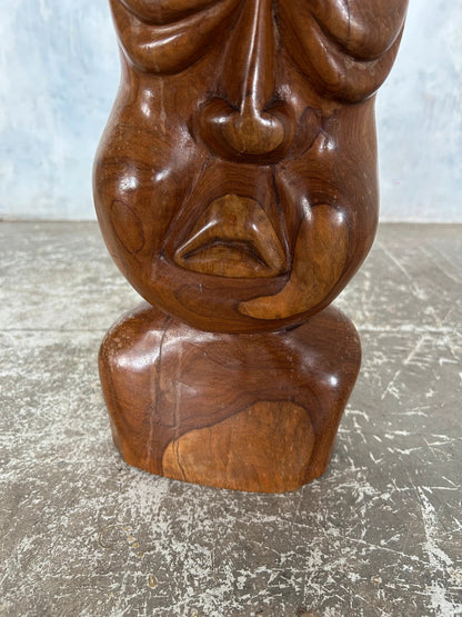 Mid Century Modern Carved Walnut Wood Maui Tiki Sculpture