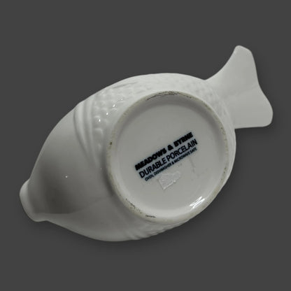 Vintage 1980s Ceramic White Fish Pot