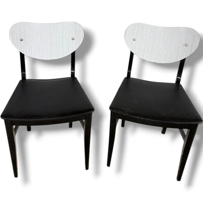 Mid-Century Dining Chairs | Set of Four Vintage White Formica & Black Vinyl Seats